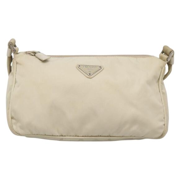 PRADA Shoulder Bag Nylon Beige Silver - Picture 2 of 12